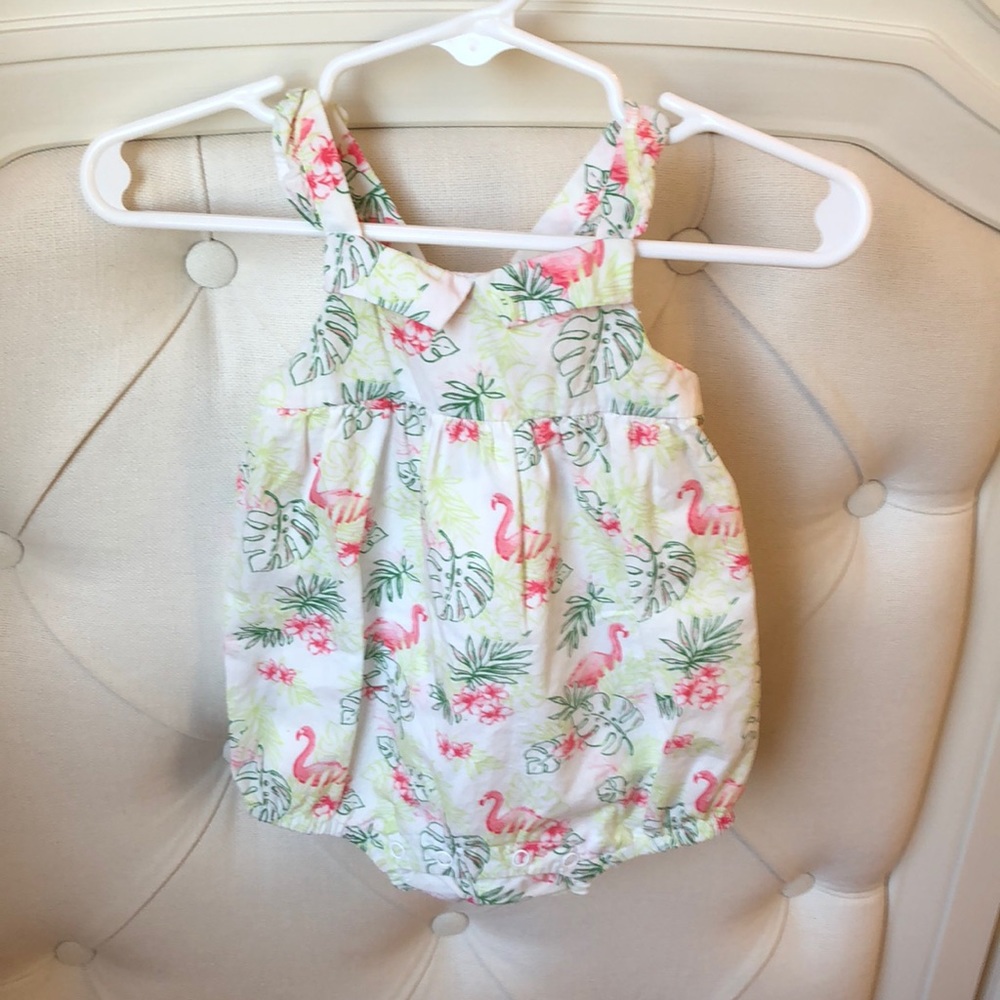 Janie and Jack flamingo print bubble -sz 3-6 mos